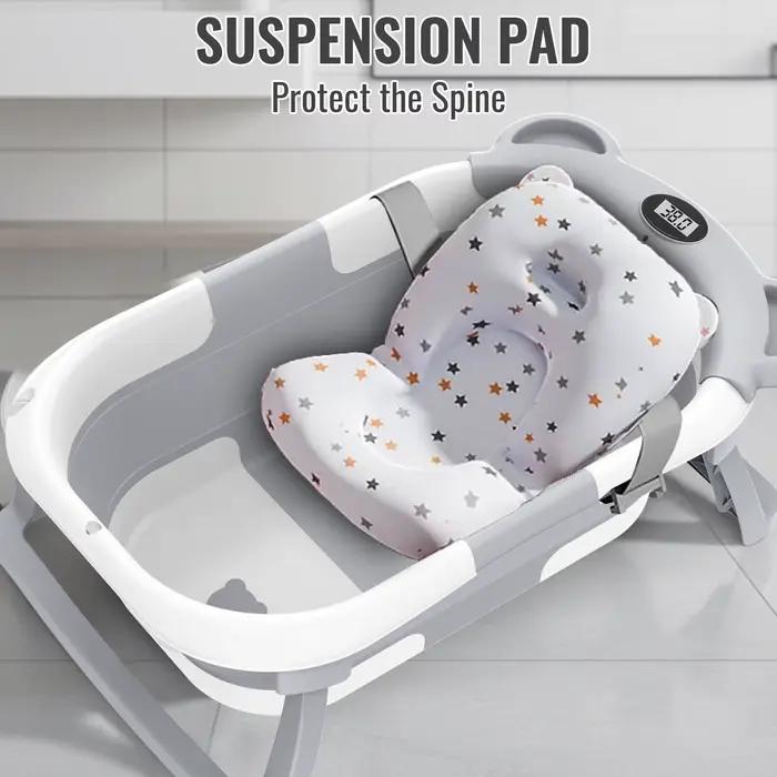 Baignoire pliable pour bébé avec thermomètre, baignoire de voyage portable avec tapis de bain doux,