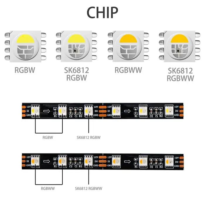 SK6812 DC12V RGBW RGBWW 5050SMD bande lumineuse Led un lecteur IC 3Led 4 en 1 lumière intelligente 6