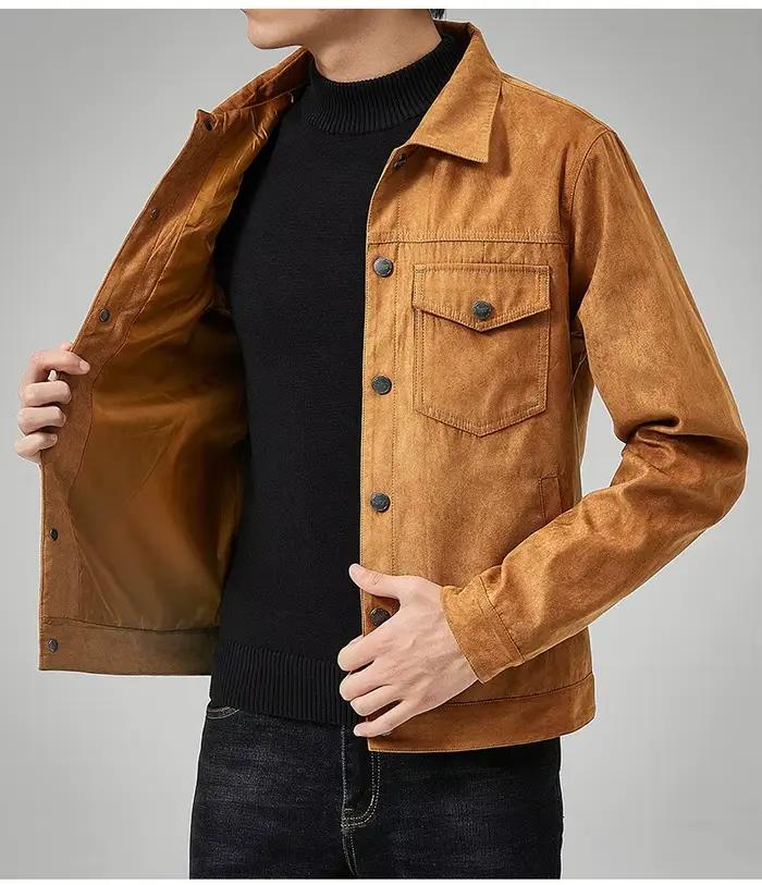 Veste de style britannique pour homme, printemps et automne, veste décontractée en daim, tendance, b