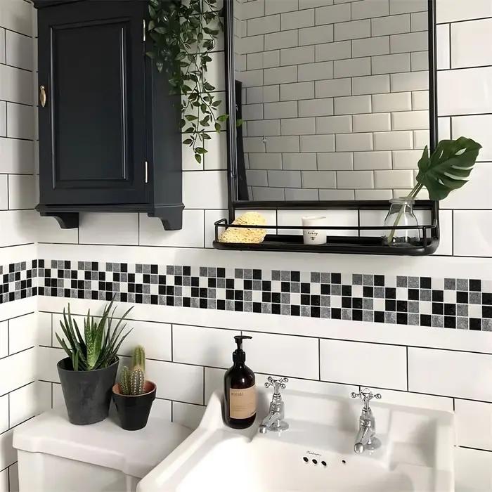 Mosaïque salle de bain taille ligne Stickers muraux imperméable Peel & Stick Art dosseret cuisine bu