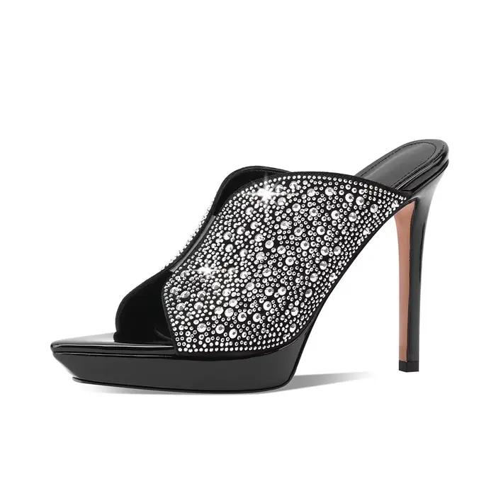 Mules à plateforme en daim de mouton avec cristaux Arden Furtado 2026, chaussures de banquet à talon