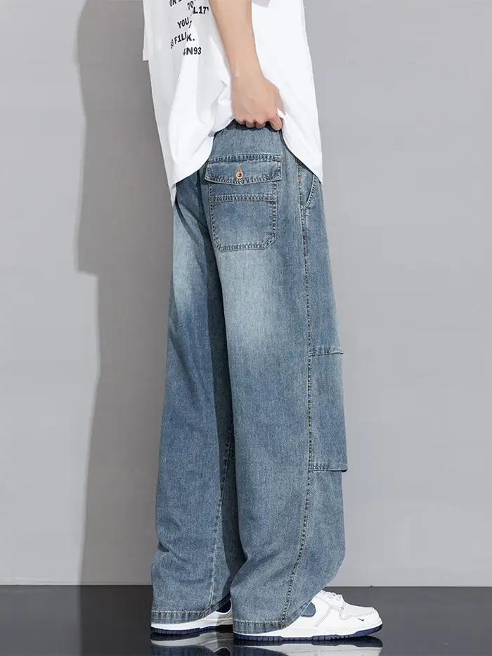 Jean cargo pour homme 2026 Nouvelle collection Printemps-Été, coupe large, en denim, style droit et