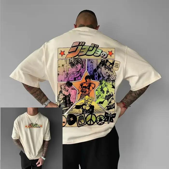 T-shirt ample et décontracté en coton 100%, design anime JoJo, polyvalent pour hommes et femmes, idéal pour les fans de JoJo, les conventions de manga et les sorties décontractées