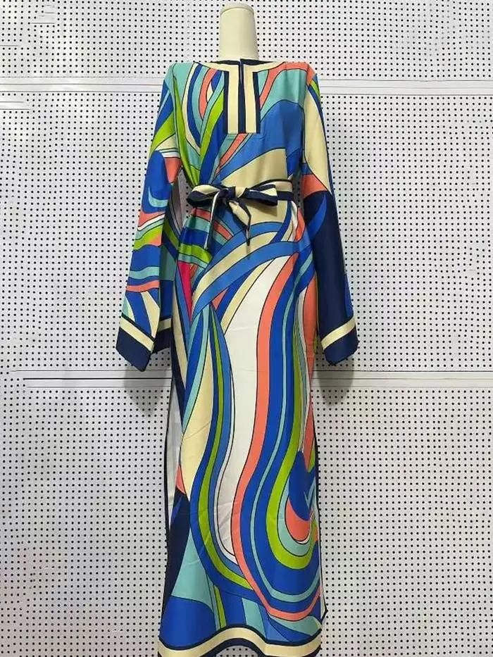 Robe pull à col semi-ouvert à lacets imprimé avec positionnement géométrique rétro pour la mode des