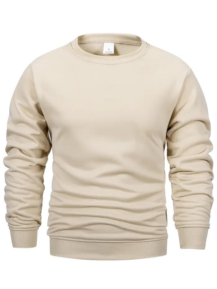 Sweat-shirt à col rond pour hommes, couleur unie, printemps, extérieur, décontracté, quotidien, manc