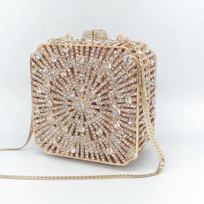 Pochette pour femmes, petite boîte carrée, sac de soirée en cristal strass à couverture complète, sa