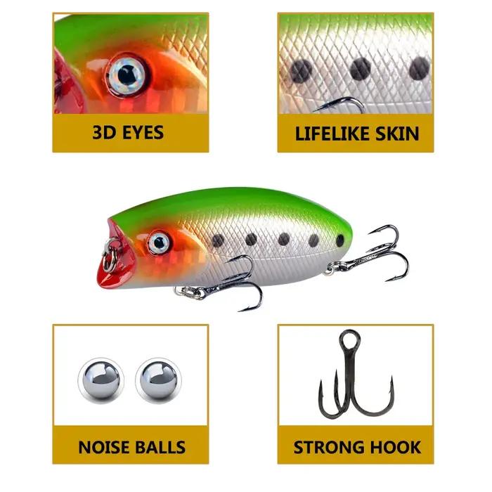 Appât dur flottant en plastique avec 6 hameçons, leurre artificiel wobbler, 5 couleurs, 5.5cm, 10.5g