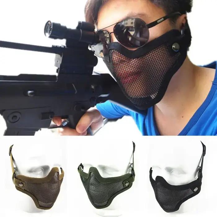 Masque facial tactique en maille d'acier pour paintball et airsoft - Protection camouflage chasse