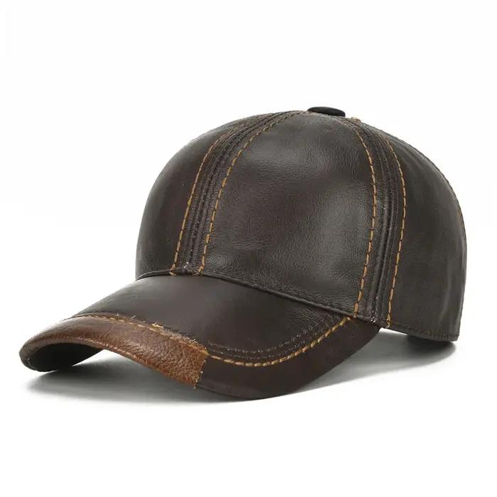 Hommes véritable cuir de vachette Earlap casquettes mâle automne hiver 100%