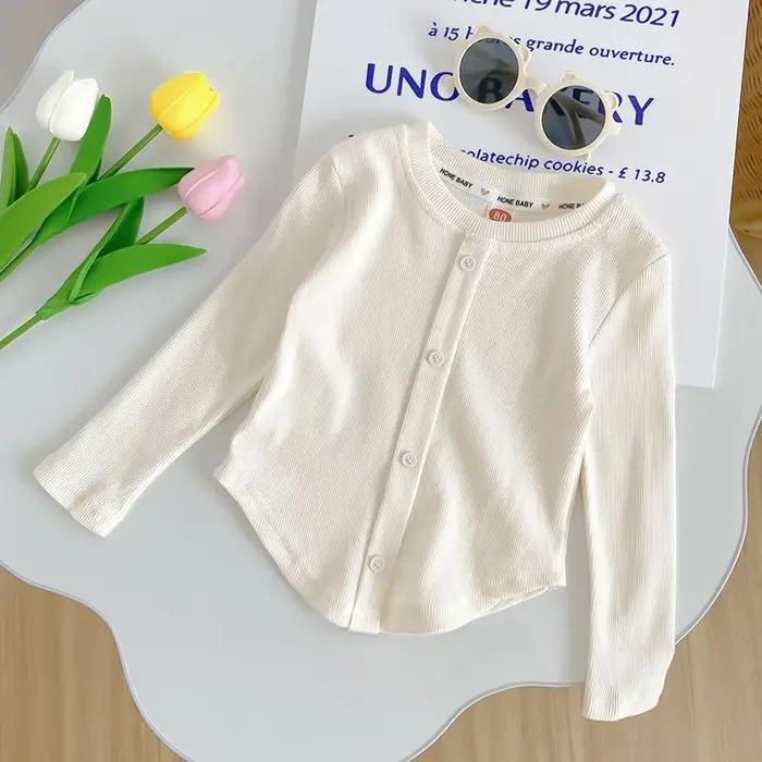 2-10Y filles chemise printemps automne nouveaux enfants à manches longues T-shirt couleur unie à la mode bébé minceur