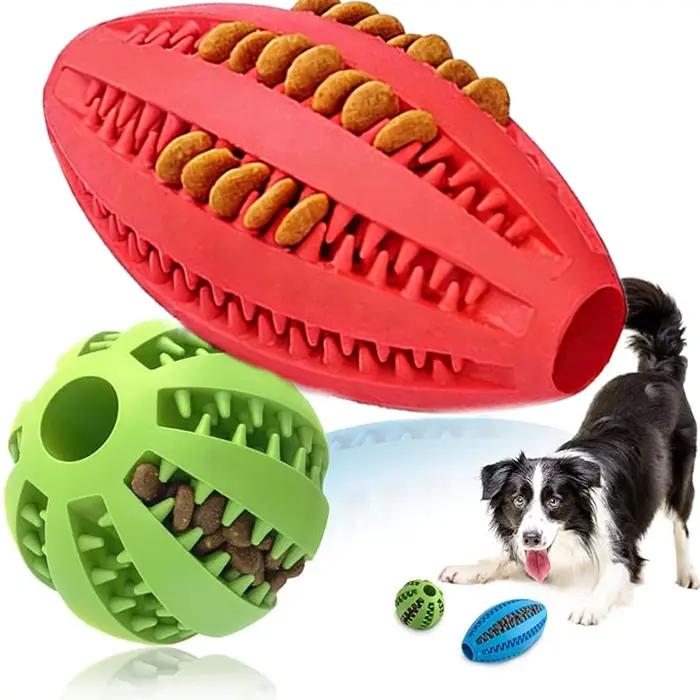 Balle distributrice de nourriture interactive en caoutchouc pour chiens de petite, moyenne et grande taille, jouet de nettoyage des dents, balles couineuses à remplir de friandises pour chiens, jouets pour chiens occasions spéciales