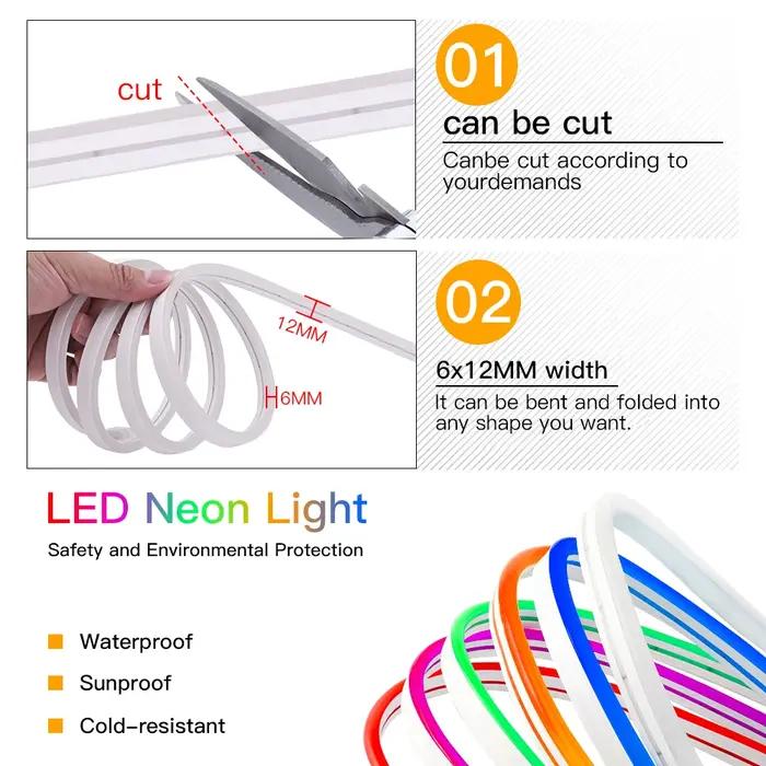 Bande lumineuse LED néon USB, 5V, 120 diodes/m, SMD 2835, étanche, Flexible, avec boîtier de batteri