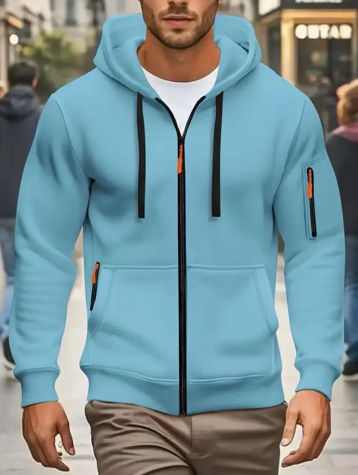 Hommes automne et hiver nouveaux sweats à capuche à manches longues sweat poche fermeture éclair con