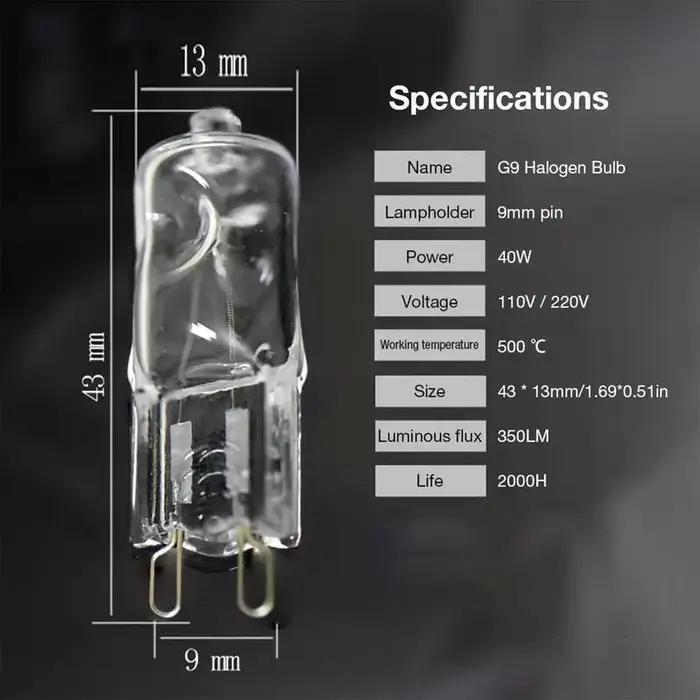 Ampoule halogène G9 40W pour micro-ondes, éclairage de four, verre transparent, chaque éclairage int