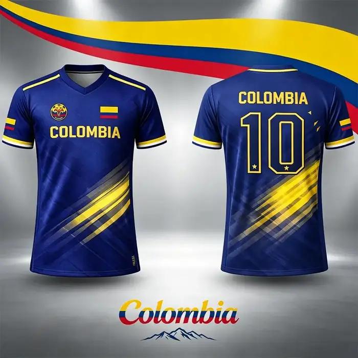 Maillot de football respirant à manches courtes imprimé en 3D avec drapeau de la Colombie, pour sports d'été en plein air, haut d'entraînement unisexe décontracté à col en V