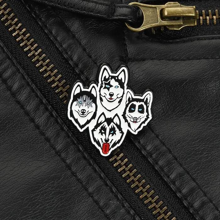 Broches en émail « Siberian Husky Kiss Dog Band », badges de revers sur le thème de la musique rock and roll, bijoux animaux de dessin animé mignons, cadeau pour amis