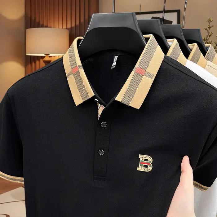 Polo homme classique à manches courtes, 100% coton pur, confortable, avec badge lettre, nouvelle col