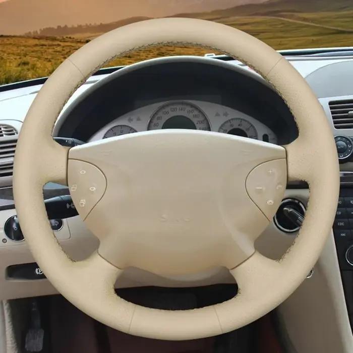 Housse de volant de voiture en cuir artificiel Beige cousu à la main, pour Mercedes Benz classe E W2