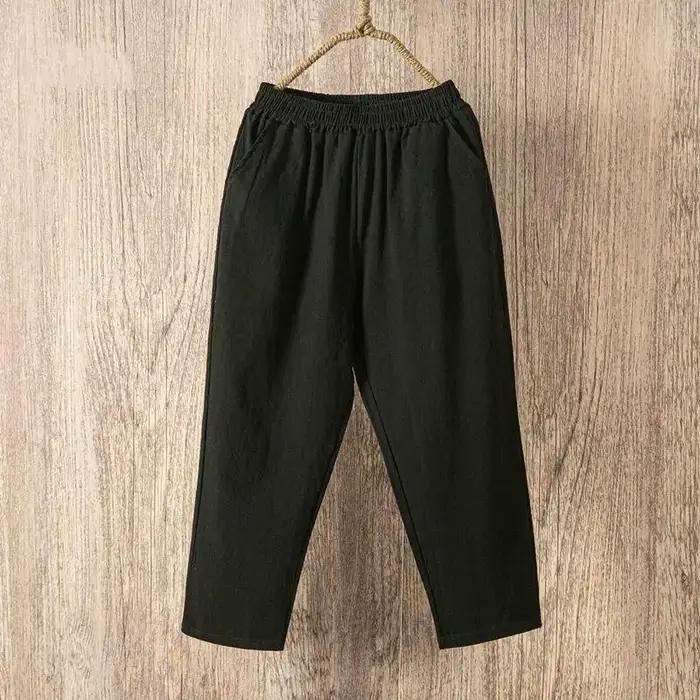 Femmes été décontracté ample Harem taille élastique coton lin pantalon neuvième