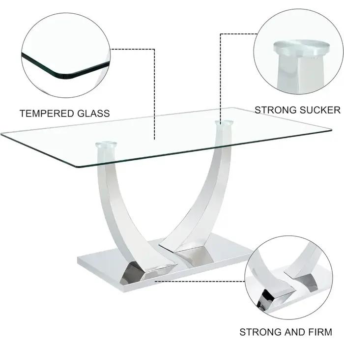 Table à manger en verre pour 6 personnes, table de salle à manger de cuisine moderne de 62,8 pouces
