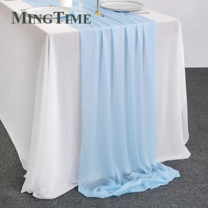 Chemin de table en mousseline de soie transparente bleu rustique style Boho pour mariages et cérémonies de fête