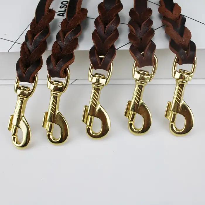 Laisse longue tressée en cuir véritable pour chiens