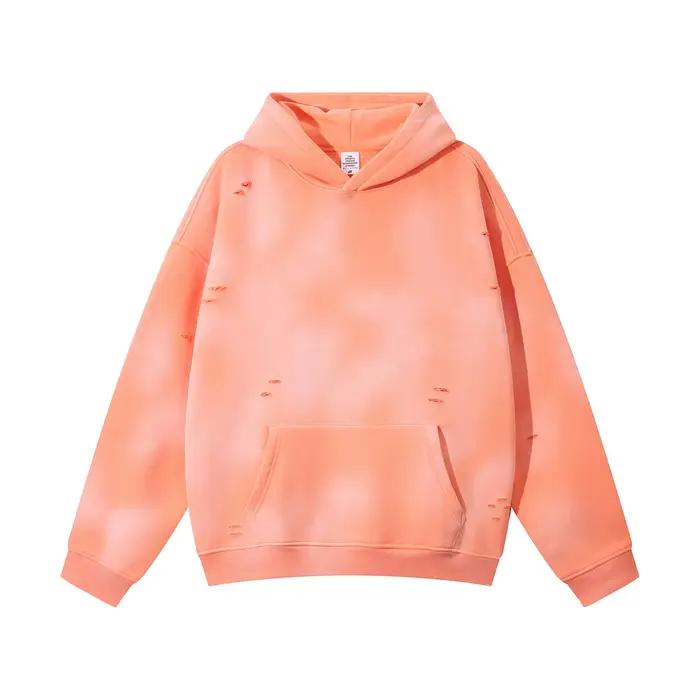Sweat à capuche surdimensionné pour hommes, Streetwear Vintage, lavage à l'acide, déchiré, polaire lourde, pull épais, vêtements d'hiver