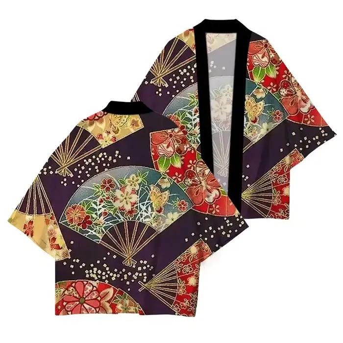 Kimono Japonais Décontracté Imprimé Fleuri Haute Qualité Polyesters Pour Hommes Femmes Occasions Spéciales Plage Détente