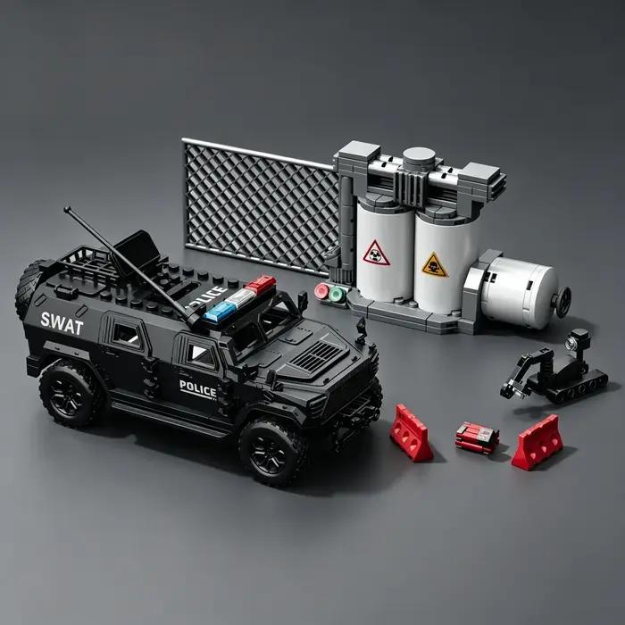 Figurine MOC Série Police Urbaine : Blocs de Construction Unité de Désamorçage - Modèle de Véhicule Blindé Guerrier (Jouet Modulaire)