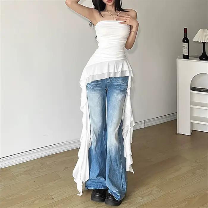 Haut de poitrine avec ruban pour femmes, gilet solide, Sexy, sans manches, doux, vêtements de rue Y2