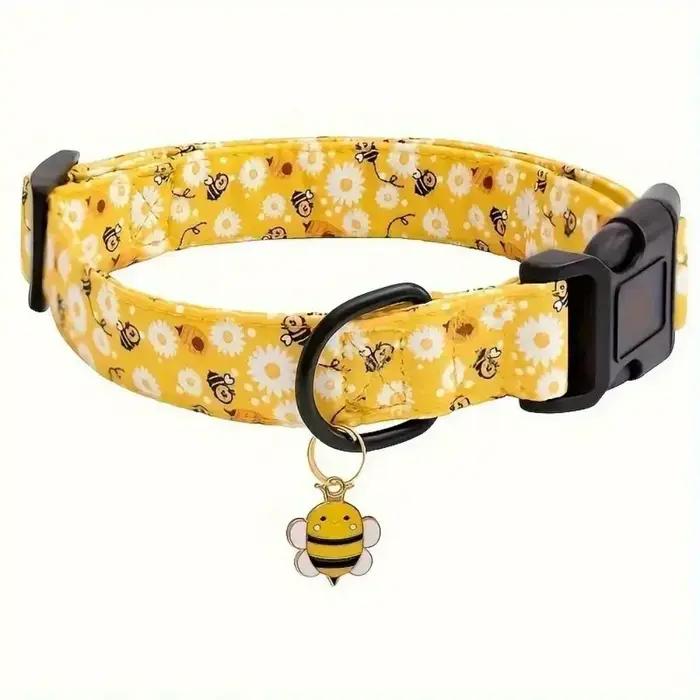 Collier pour chien imprimé abeille jaune mignon