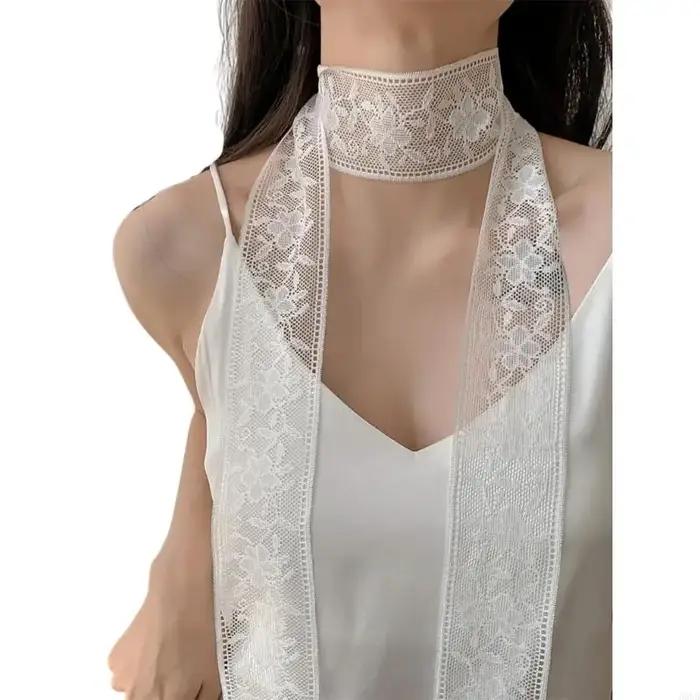 D0UB Flower brodé Neckerchief Sophistiqué écharpes uniques beaux écharpe en dentelle adaptée à divers événements