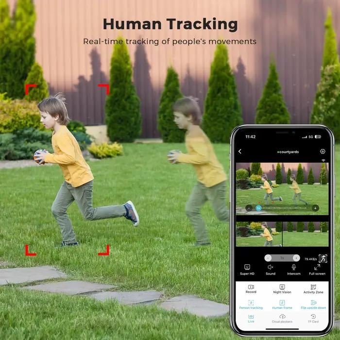 Caméra sécurité extérieure 20MP triple objectif 5G WiFi - PTZ 10x zoom IA détection humaine tracking auto