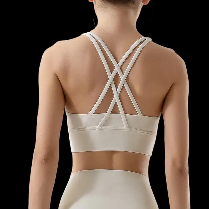 Soutien-gorge de sport en forme de U pour femme, couleur unie, dos croisé, fitness, exercice, yoga,