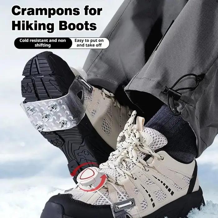 1 paire de Crampons réglables à 5 pointes, Crampons d'alpinisme en plein air unisexe, couvre-chaussures à griffes de neige, accessoires de marche et de randonnée