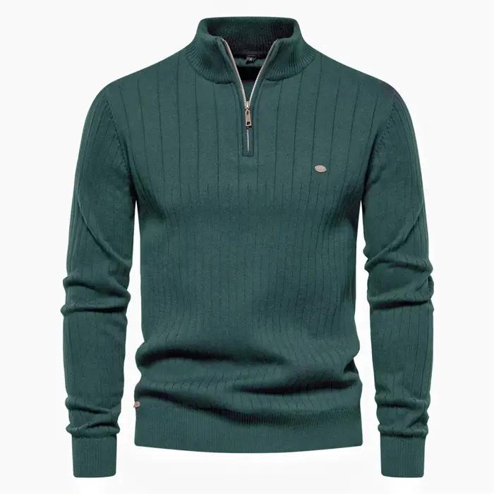Pull tricoté en coton à col montant pour homme