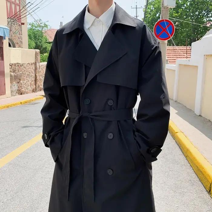 Style coréen printemps Trench manteau homme Streetwear coupe-vent Trenchcoat hommes solide affaires décontracté ample