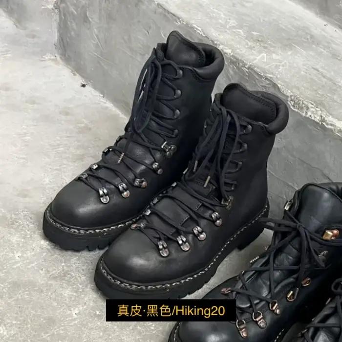 Bottes de moto en cuir véritable pour hommes, chaussures d'alpinisme à lacets en métal, bottes de ra