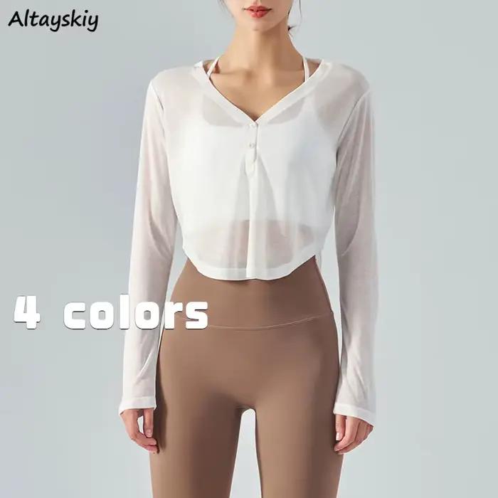 T-shirt à manches longues et col en v pour femme, vêtement Simple et Simple, résistant au soleil