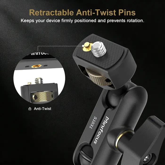 Bras articulé flexible Minifocus Camera Magic Arm avec vis 1/4” et support de moniteur de terrain double 360° ° Rotule en alliage d'aluminium