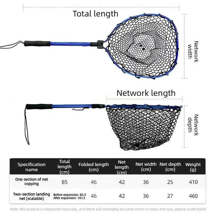 Épuisette de pêche pliable ultra-légère en alliage d'aluminium avec poignée télescopique et maille en silicone à