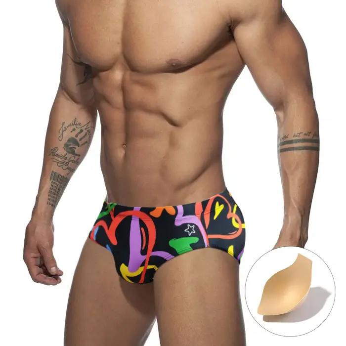Slip de bain UXH en polyamide et élasthanne avec motif patchwork floral pour hommes occassions nautiques et plage