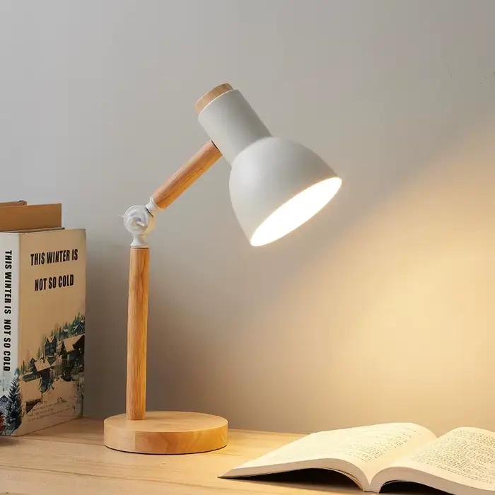 Lampe de Table nordique créative en bois, Art LED, tête tournante, lampe de chevet Simple, Protectio