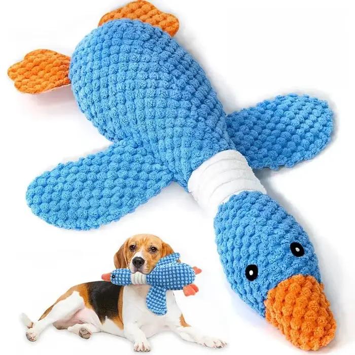Jouet d'oie bleue en peluche courte pour chiens et chats, double couleur, résistant et sonore, jouets en peluche pour animaux de compagnie