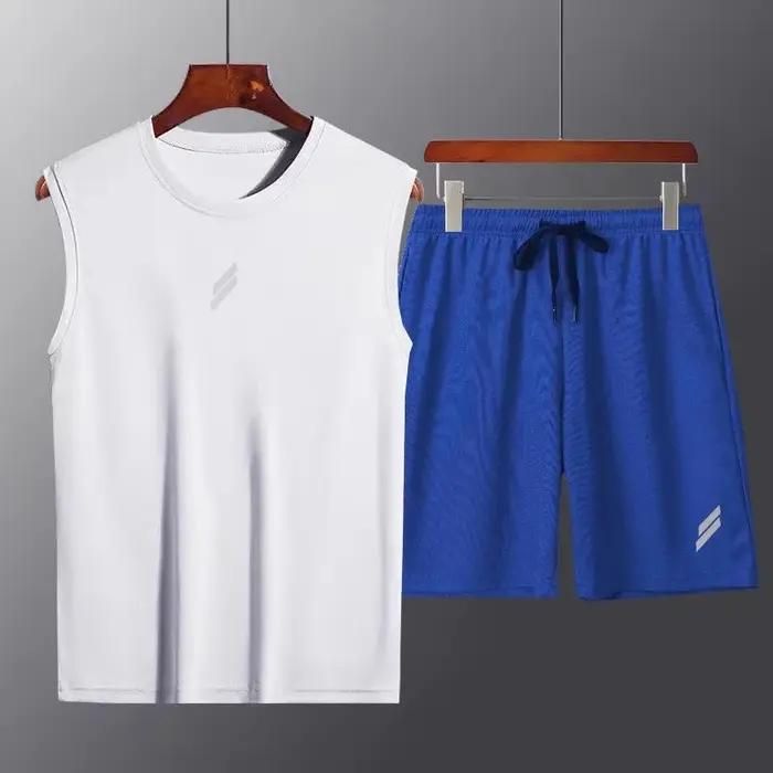 NOUVEAU Sport hommes été mince séchage rapide gilet + short homme ensemble fitness course costume de