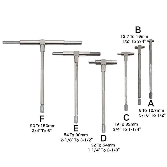 Jeu de jauges télescopiques 8-150mm (5/16 "-6"), 6 jauges internes, 4 jauges de trous pour mesures i