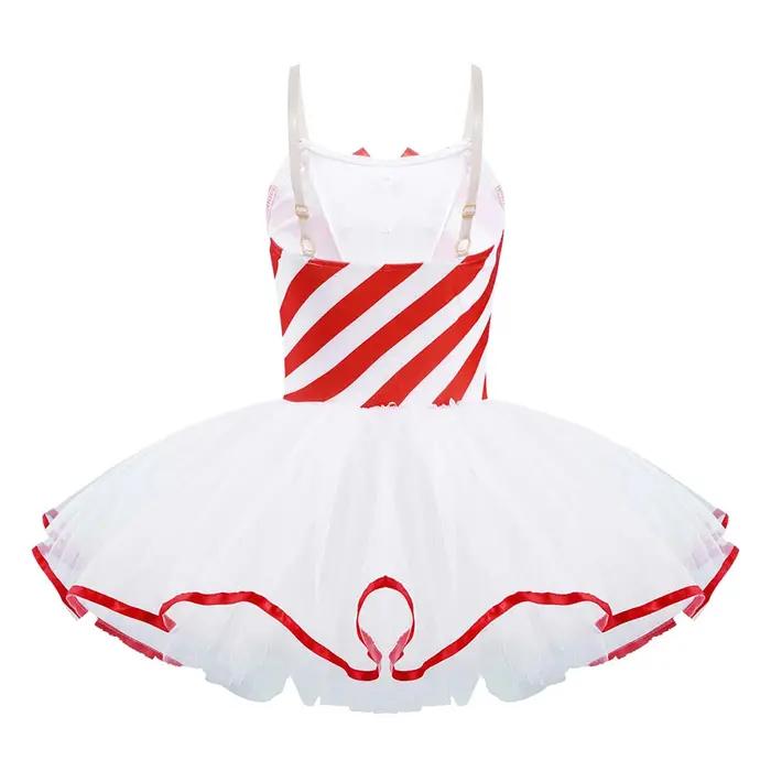 Robe de danse tutu de ballet rayée Candy Cane pour filles, patinage artistique de Noël, costume de d