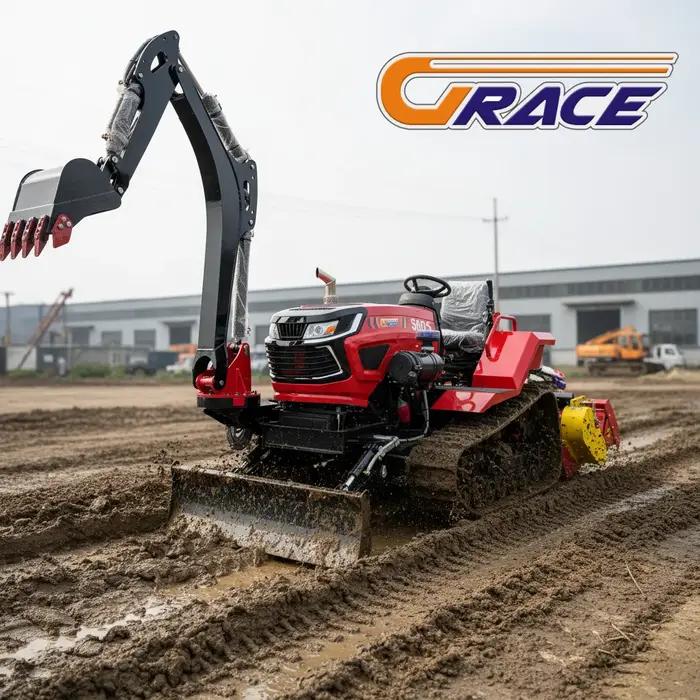 Tracteur à chenilles agricole multifonctionnel, cultivateur sur chenilles, motoculteur diesel, équipement de labour