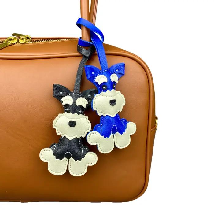 Breloque de sac en cuir PU pour chien Schnauzer, 6 couleurs disponibles, joli porte-clés et accessoire de sac pour chiot en forme d'animal de compagnie