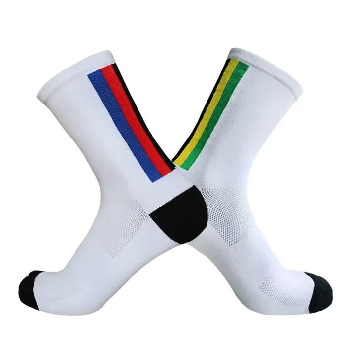 Chaussettes de compétition cyclisme avec bandes colorées - Professionnelles pour vélo route et running
